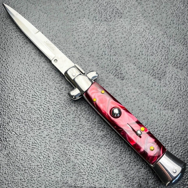 Marble Red Italian Stiletto Switch Blade Pocket Knife 4 Marble Red Italian Stiletto Switch Blade Pocket Knife - Image 2