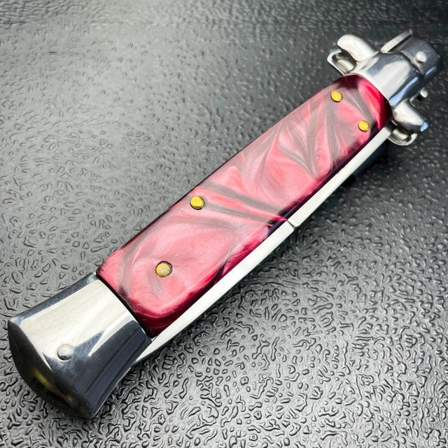 Marble Red Italian Stiletto Switch Blade Pocket Knife 6 Marble Red Italian Stiletto Switch Blade Pocket Knife - Image 4