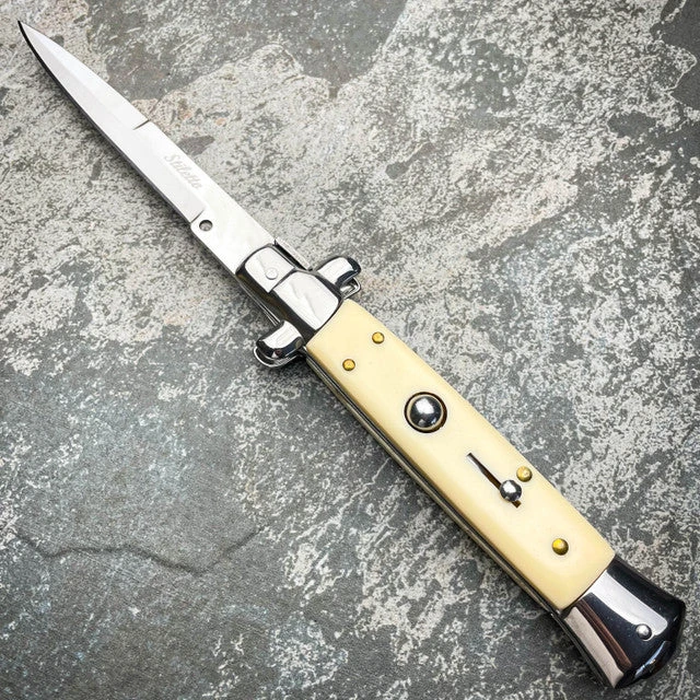 Ivory Italian Stiletto Switch Blade Pocket Knife 4 Ivory Italian Stiletto Switch Blade Pocket Knife - Image 2