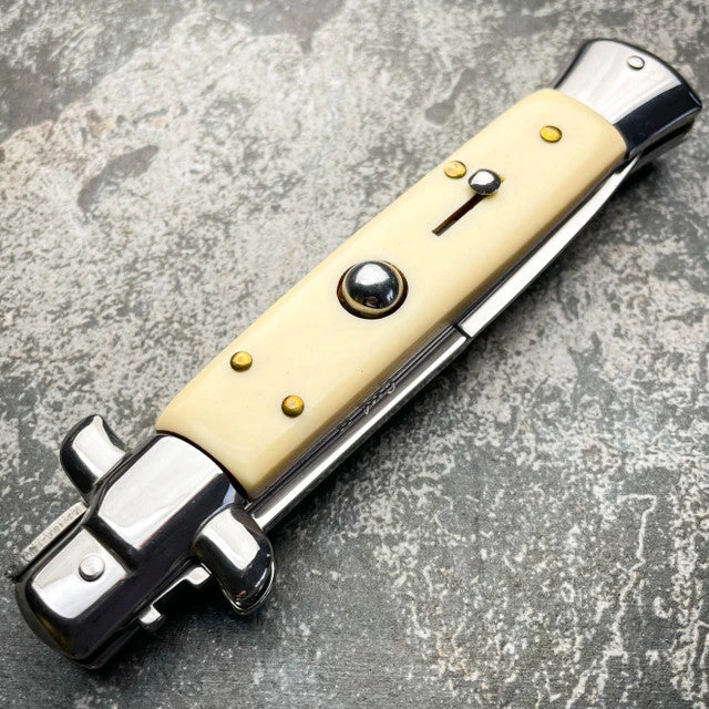 Ivory Italian Stiletto Switch Blade Pocket Knife 5 Ivory Italian Stiletto Switch Blade Pocket Knife - Image 3