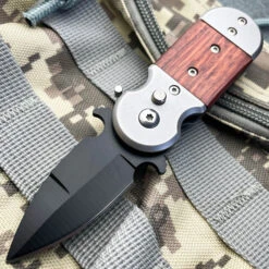 Mini Auto Wood Pocket Knife