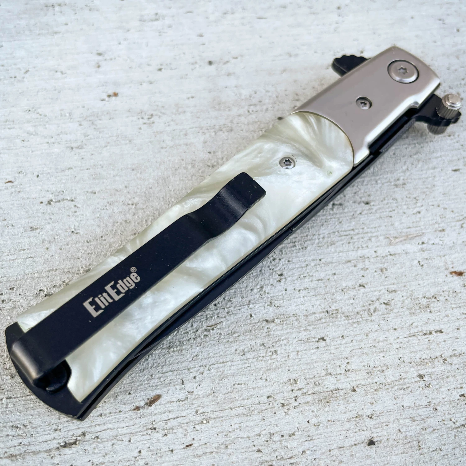 9" Italian Milano Stiletto Tactical Spring Assisted Open Pocket Knife Pearl 6 9" Italian Milano Stiletto Tactical Spring Assisted Open Pocket Knife Pearl - Image 4