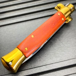 8.75" Classic Italian Stiletto Switch Blade Pocket Knife Gold Wood 9 8.75" Classic Italian Stiletto Switch Blade Pocket Knife Gold Wood -BLADE ADDICT Sales IMG 1666