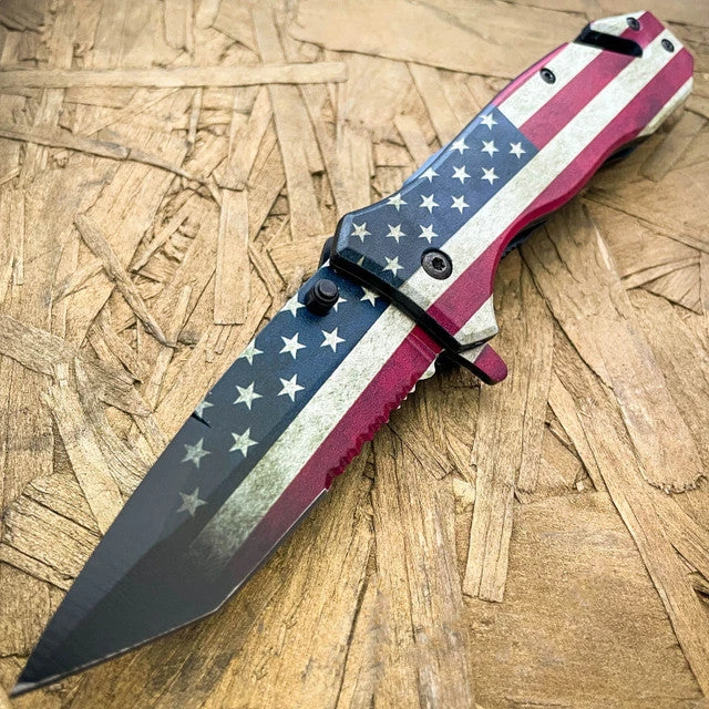 8" Military Tactical USA Flag Spring Assisted Folding Rescue Pocket Knife 5 8" Military Tactical USA Flag Spring Assisted Folding Rescue Pocket Knife - Image 3