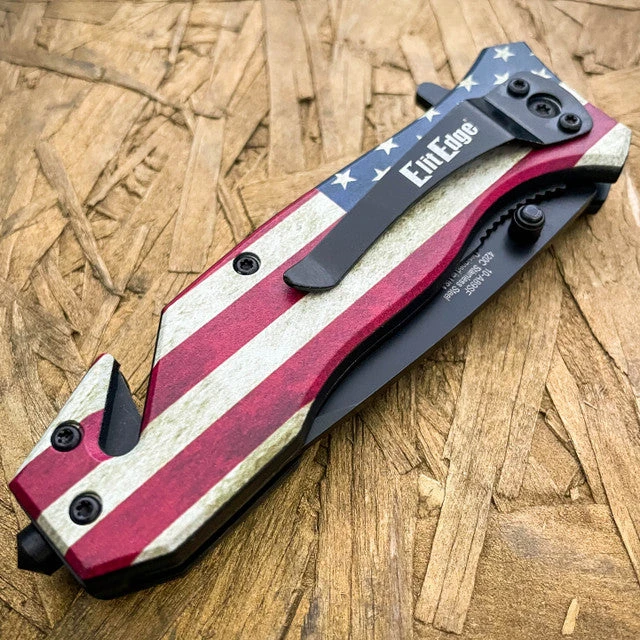 8" Military Tactical USA Flag Spring Assisted Folding Rescue Pocket Knife 7 8" Military Tactical USA Flag Spring Assisted Folding Rescue Pocket Knife - Image 5