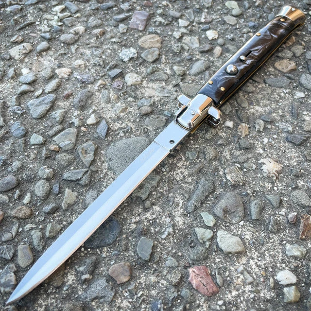 13" Big Boy Auto Italian Stiletto Switch Blade Black Pearl 4 13" Big Boy Auto Italian Stiletto Switch Blade Black Pearl - Image 2