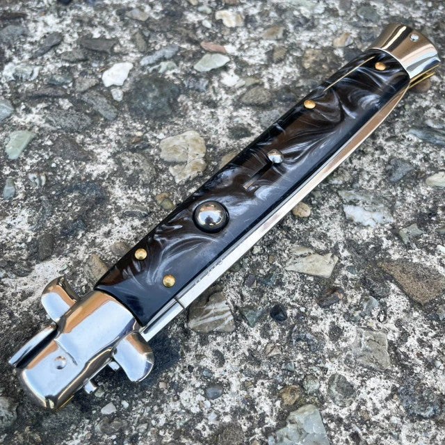 13" Big Boy Auto Italian Stiletto Switch Blade Black Pearl 5 13" Big Boy Auto Italian Stiletto Switch Blade Black Pearl - Image 3