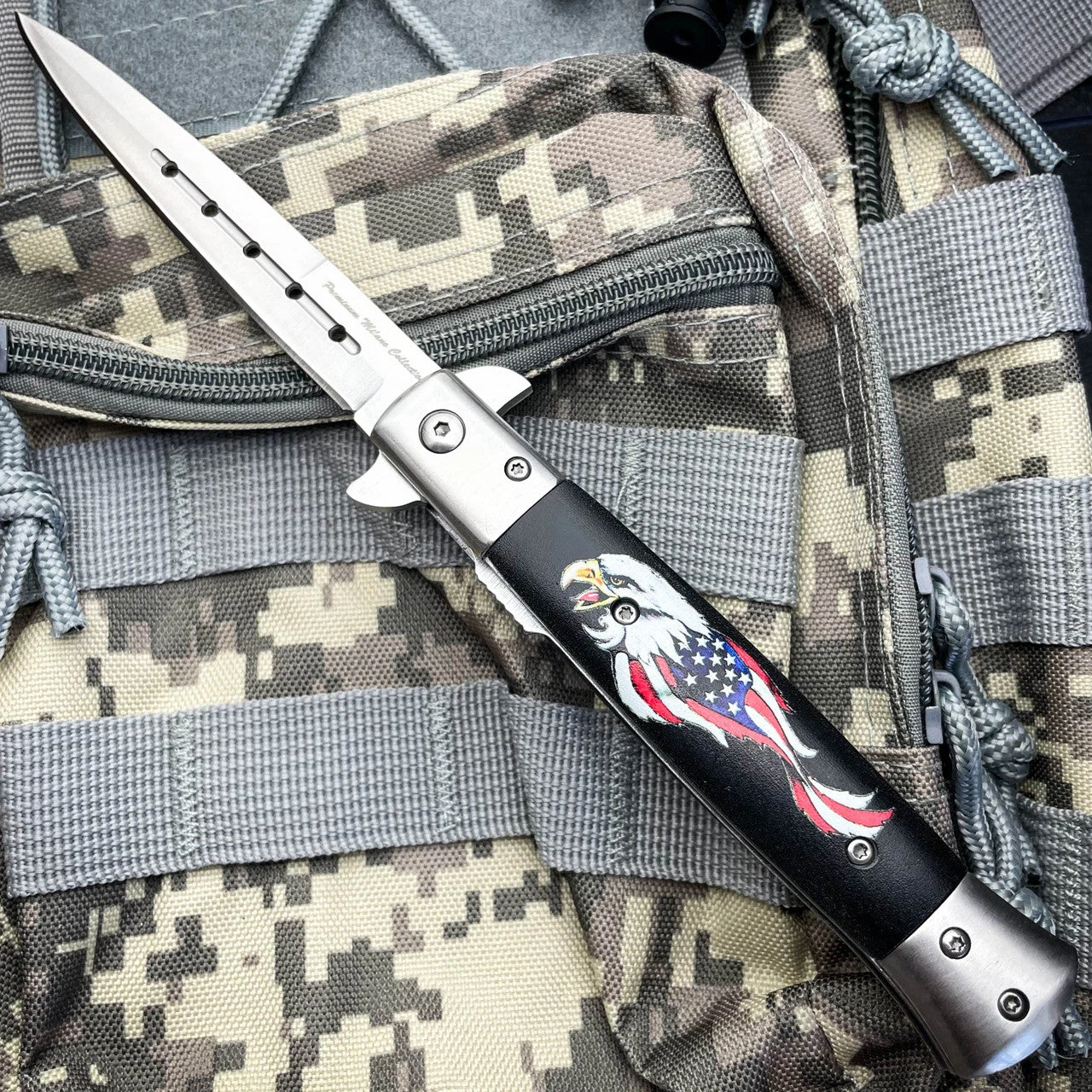 9" Eagle American USA Flag Tactical Spring Assisted Folding Pocket Knife Blade 6 9" Eagle American USA Flag Tactical Spring Assisted Folding Pocket Knife Blade - Image 4