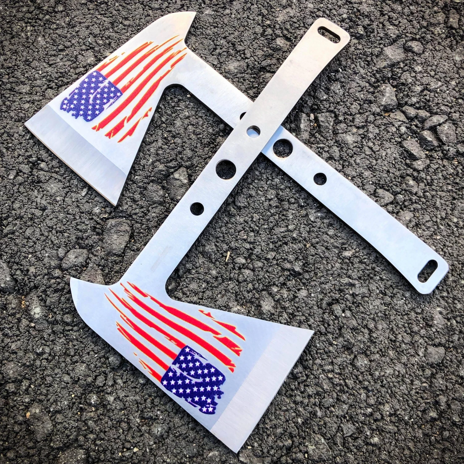 2 PC SILVER Tactical Axe TWIN Double USA FLAG Tomahawk Hatchet Throwing Knife 3 2 PC SILVER Tactical Axe TWIN Double USA FLAG Tomahawk Hatchet Throwing Knife