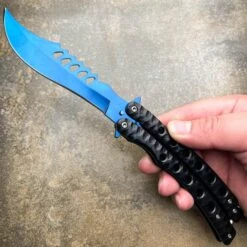 9" The Predator Curved Blade Balisong 29 9" The Predator Curved Blade Balisong -BLADE ADDICT Sales blade addict butterfly knife blue 9 the predator curved blade balisong 28720501817543