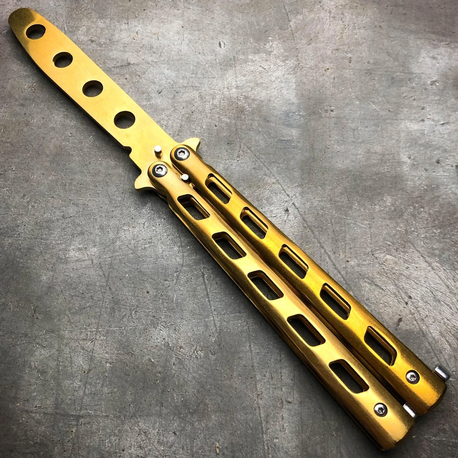 GOLD Butterfly Balisong Trainer Knife Training Comb Blade Stainless Practice 10 GOLD Butterfly Balisong Trainer Knife Training Comb Blade Stainless Practice - Image 8