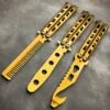 GOLD Butterfly Balisong Trainer Knife Training Comb Blade Stainless Practice 1 GOLD Butterfly Balisong Trainer Knife Training Comb Blade Stainless Practice -BLADE ADDICT Sales blade addict butterfly knife gold butterfly balisong trainer knife training comb blade stainless practice 21537711096007