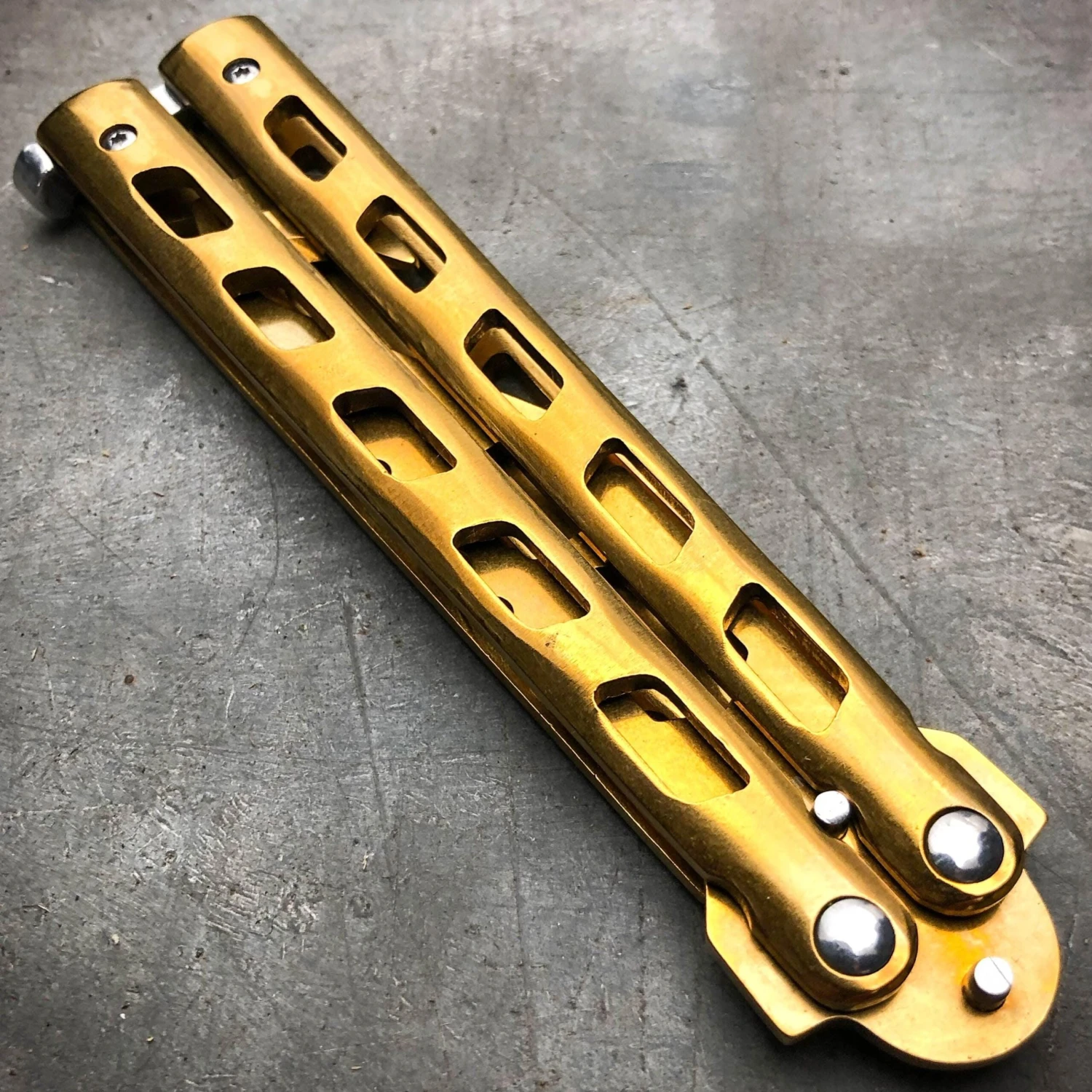 GOLD Butterfly Balisong Trainer Knife Training Comb Blade Stainless Practice 6 GOLD Butterfly Balisong Trainer Knife Training Comb Blade Stainless Practice - Image 4