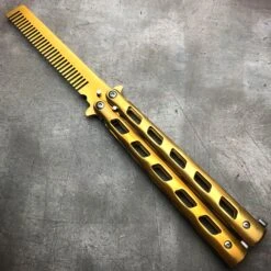 GOLD Butterfly Balisong Trainer Knife Training Comb Blade Stainless Practice 14 GOLD Butterfly Balisong Trainer Knife Training Comb Blade Stainless Practice -BLADE ADDICT Sales blade addict butterfly knife gold butterfly balisong trainer knife training comb blade stainless practice 21537711227079