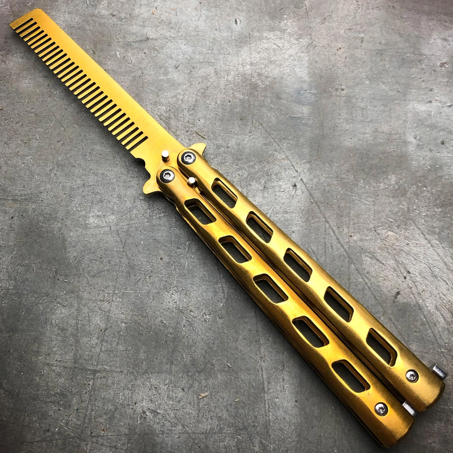 GOLD Butterfly Balisong Trainer Knife Training Comb Blade Stainless Practice 5 GOLD Butterfly Balisong Trainer Knife Training Comb Blade Stainless Practice - Image 3