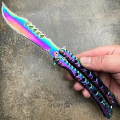 9" The Predator Curved Blade Balisong 23 9" The Predator Curved Blade Balisong -BLADE ADDICT Sales blade addict butterfly knife rainbow 9 the predator curved blade balisong 28559763603655