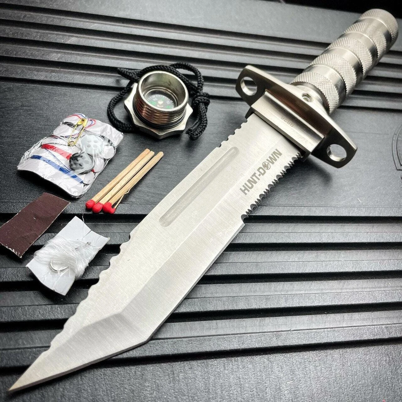 12" Tactical TANTO Hunting Rambo Fixed Blade Knife Chrome Bowie + Survival KIT 3 12" Tactical TANTO Hunting Rambo Fixed Blade Knife Chrome Bowie + Survival KIT