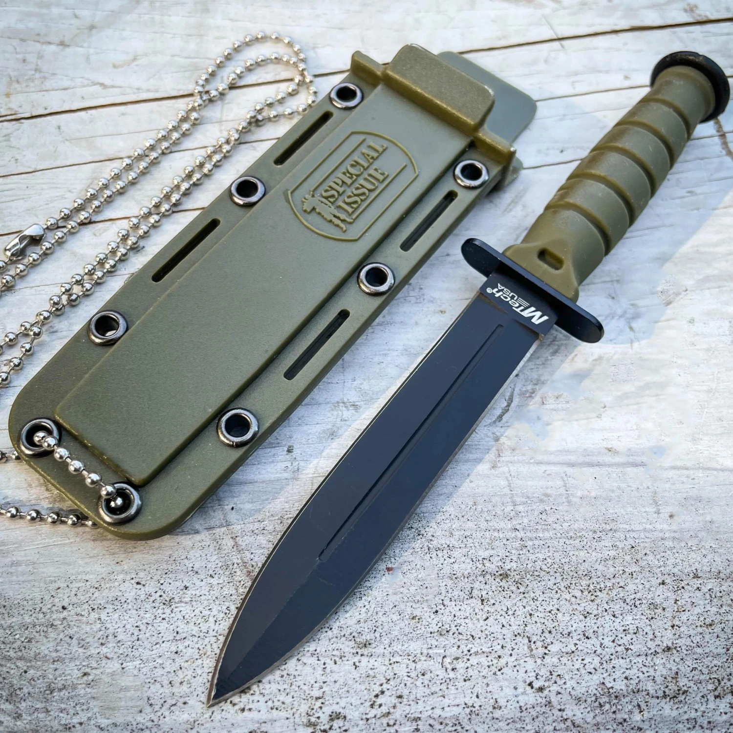 6" MTECH Military Kabai Tactical Combat Fixed Blade Neck Knife W/ Chained Sheath 4 6" MTECH Military Kabai Tactical Combat Fixed Blade Neck Knife W/ Chained Sheath - Image 2
