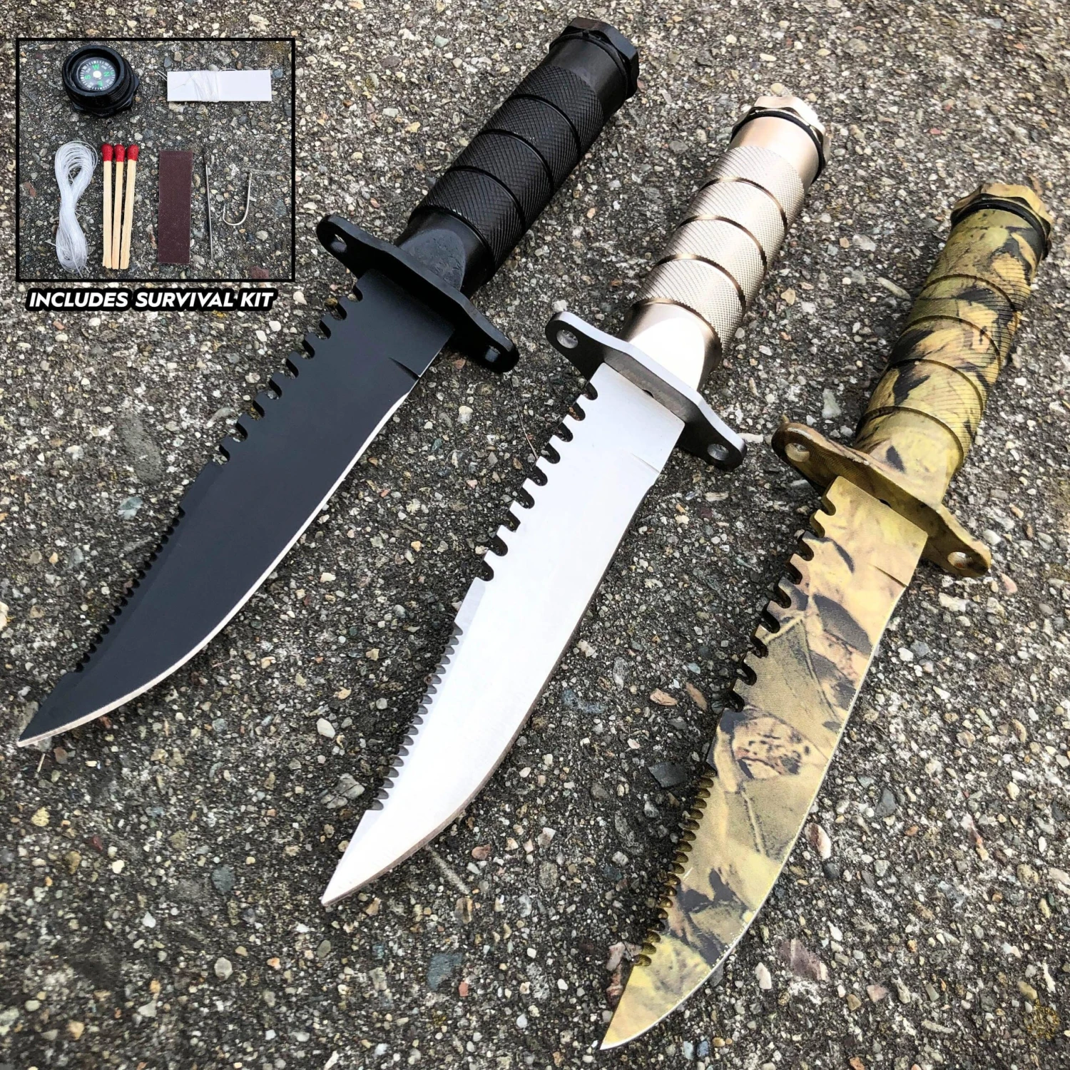 8.5" Tactical Camping Outdoor Fixed Blade Hunting Fishing Knife W Survival Kit 3 8.5" Tactical Camping Outdoor Fixed Blade Hunting Fishing Knife W Survival Kit