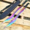 2PC 27" NINJA Rainbow Titanium Twin Katana Samurai Sword Machete Fixed Blade -BLADE ADDICT Sales blade addict knives 2pc 27 ninja rainbow titanium twin katana samurai sword machete fixed blade 36662669869270