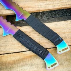 2PC 27" NINJA Rainbow Titanium Twin Katana Samurai Sword Machete Fixed Blade -BLADE ADDICT Sales blade addict knives 2pc 27 ninja rainbow titanium twin katana samurai sword machete fixed blade 36662674817238