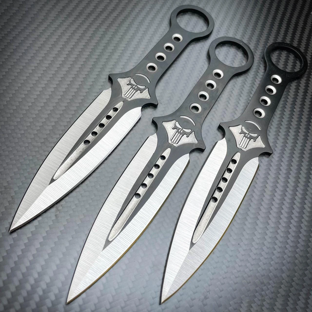 3PC 7.5" Ninja Fixed Blade Tactical Skull Naruto Kunai Throwing Knife Set BLACK 3 3PC 7.5" Ninja Fixed Blade Tactical Skull Naruto Kunai Throwing Knife Set BLACK