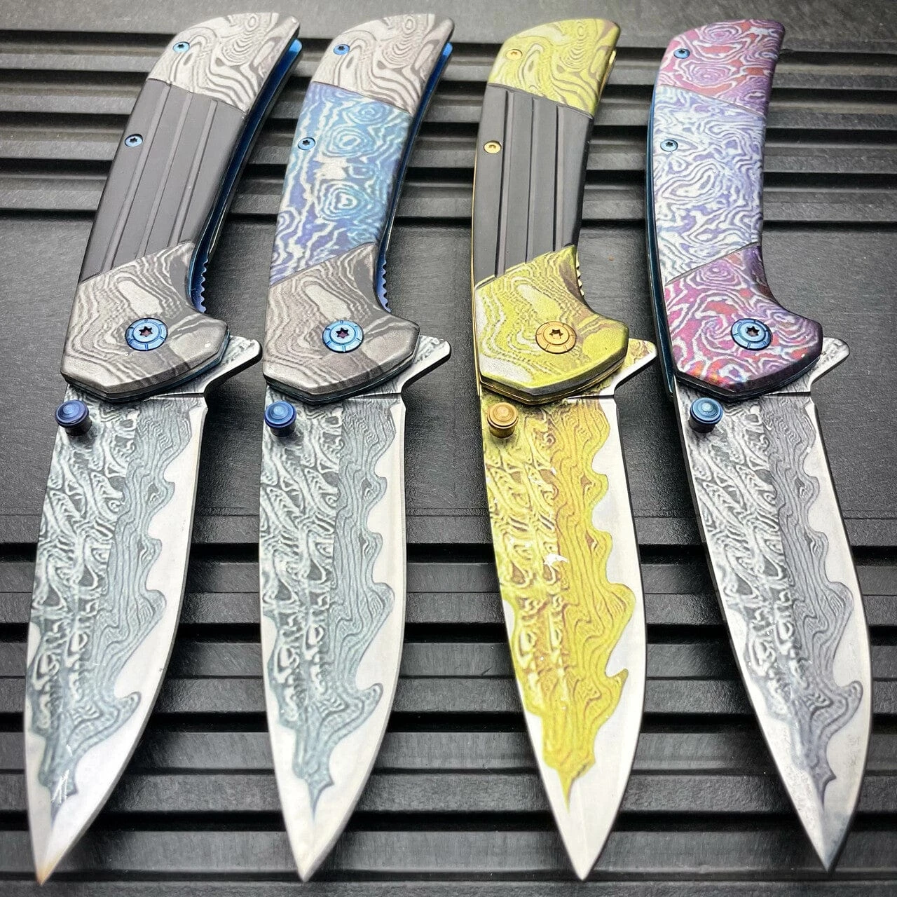 8" Heavy Titanium Damascus Etched Stainless Steel Spring Assisted Pocket Knife 3 8" Heavy Titanium Damascus Etched Stainless Steel Spring Assisted Pocket Knife