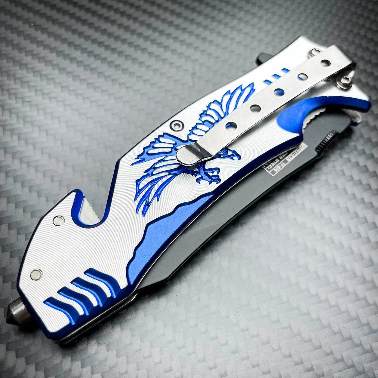 8" Tactical Fantasy Blue EAGLE Spring Assisted Open Rescue Folding Pocket Knife 6 8" Tactical Fantasy Blue EAGLE Spring Assisted Open Rescue Folding Pocket Knife - Image 4