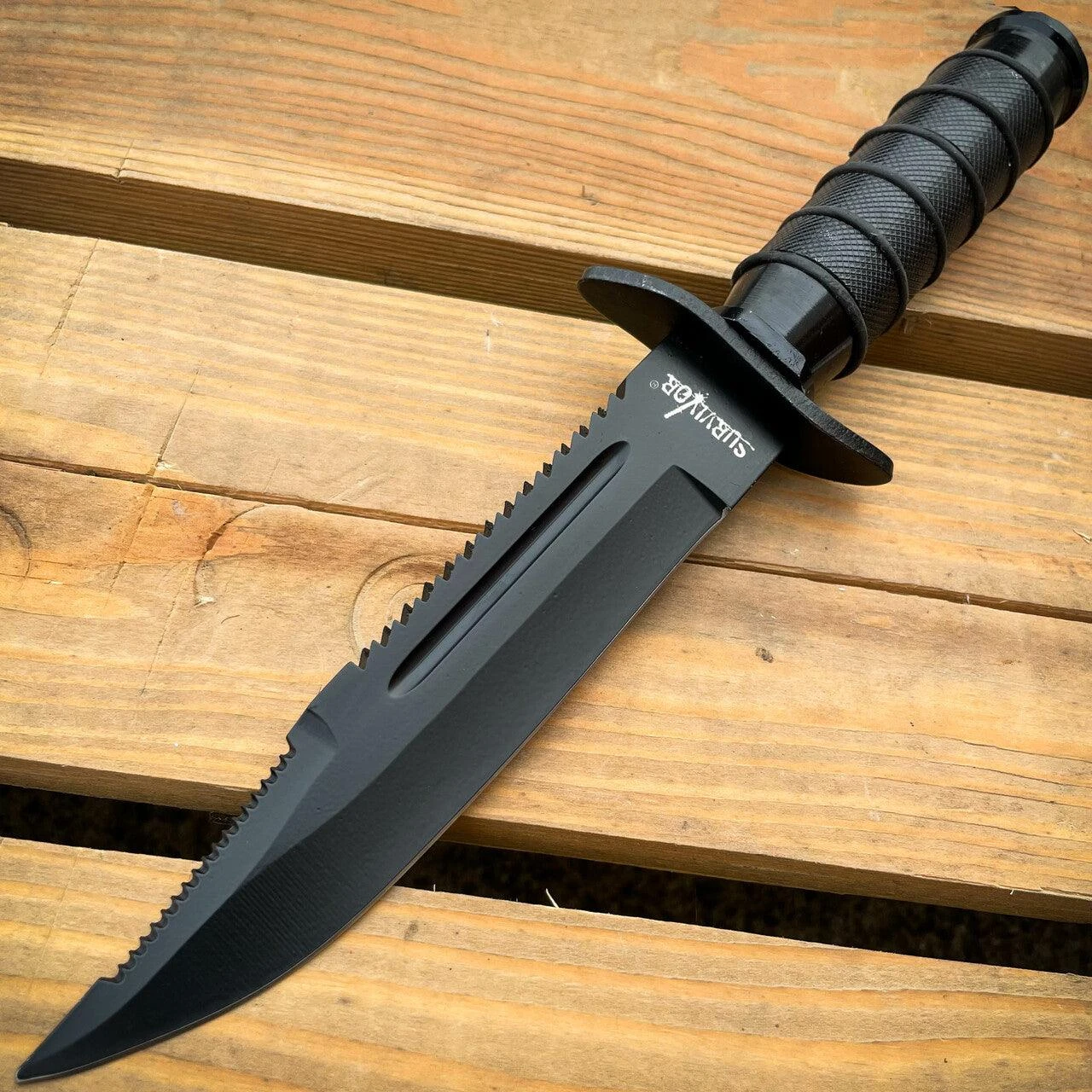 9.5" Tactical Hunting Army Rambo Fixed Blade Knife Machete Bowie W Survival Kit Black 4 9.5" Tactical Hunting Army Rambo Fixed Blade Knife Machete Bowie W Survival Kit Black - Image 2