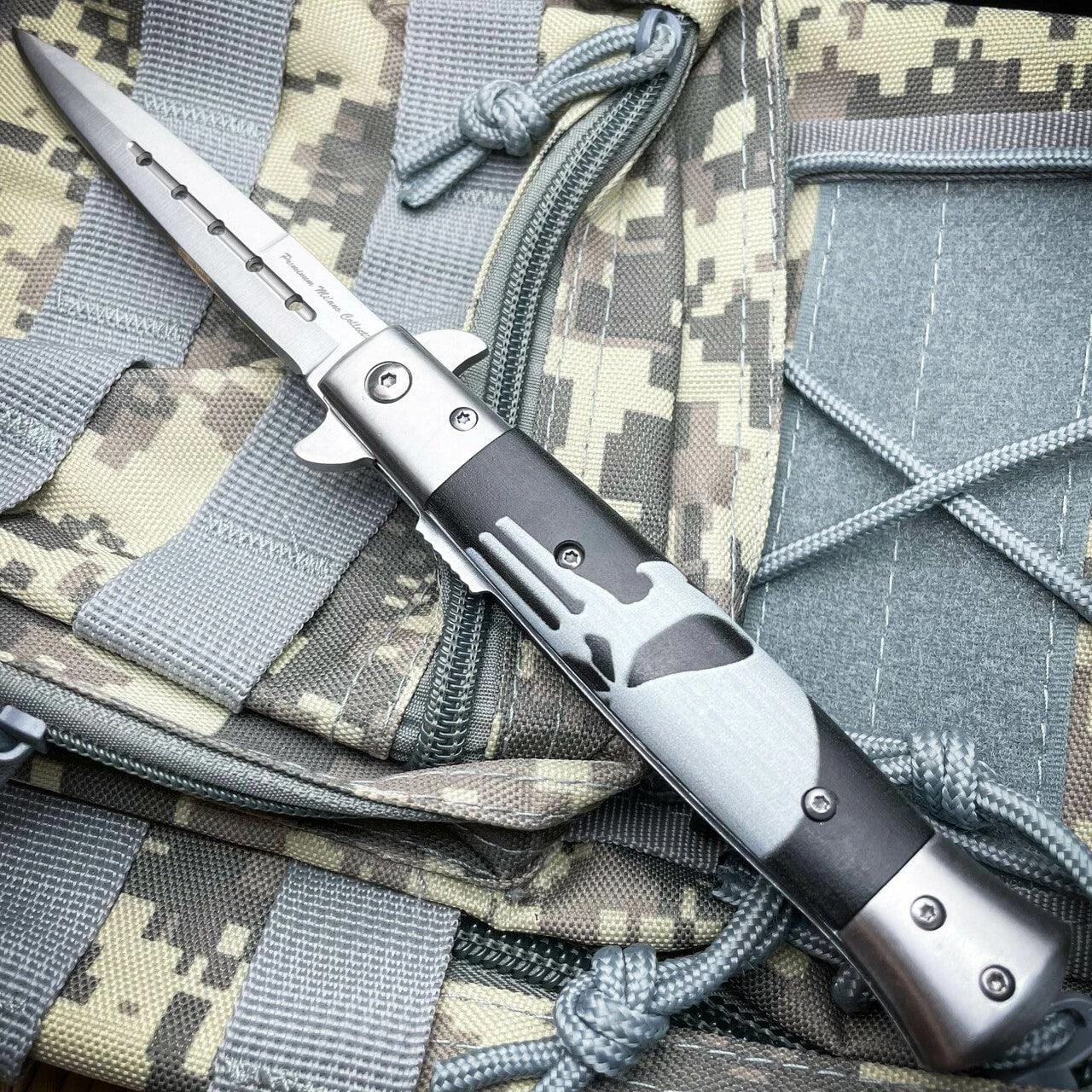 9" Black Revenge Skull Tactical Spring Assisted Open Folding Pocket Knife Blade 5 9" Black Revenge Skull Tactical Spring Assisted Open Folding Pocket Knife Blade - Image 3