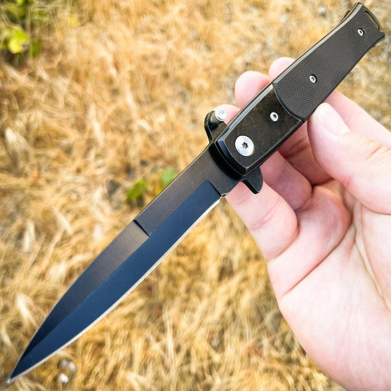 9" Italian Milano Stiletto Tactical Spring Assisted Open Pocket Knife G10 Black 3 9" Italian Milano Stiletto Tactical Spring Assisted Open Pocket Knife G10 Black