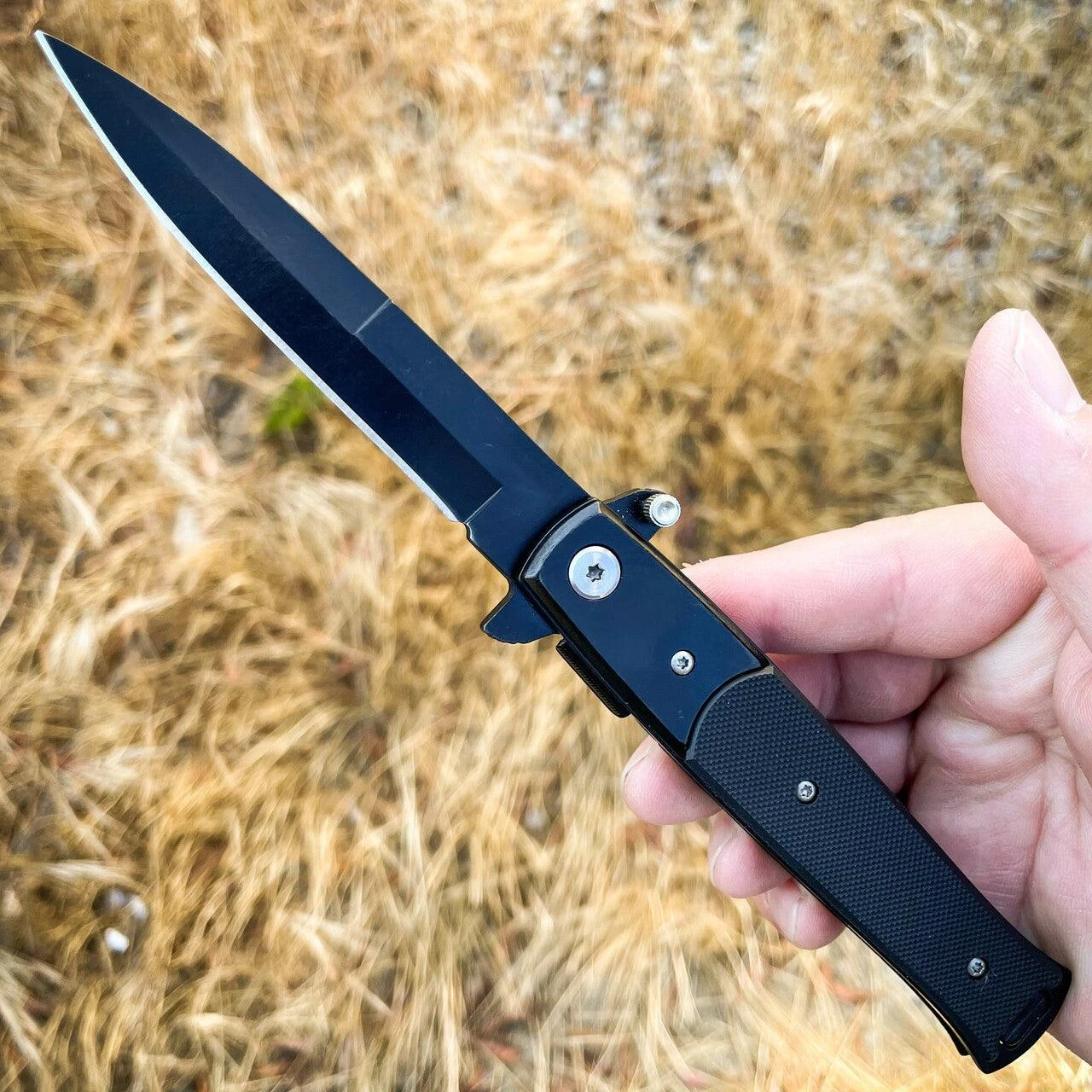 9" Italian Milano Stiletto Tactical Spring Assisted Open Pocket Knife G10 Black 4 9" Italian Milano Stiletto Tactical Spring Assisted Open Pocket Knife G10 Black - Image 2