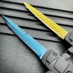 9" Italian Stiletto Style OTF Knife Damascus Etch -BLADE ADDICT Sales blade addict knives 9 italian stiletto style otf knife damascus etch 36628010631382