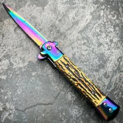 9" Italian Style Rainbow Spring Assisted Open Folding Stiletto Pocket Knife -BLADE ADDICT Sales blade addict knives 9 italian style rainbow spring assisted open folding stiletto pocket knife 36349621698774