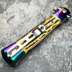 9" Italian Style Rainbow Spring Assisted Open Folding Stiletto Pocket Knife -BLADE ADDICT Sales blade addict knives 9 italian style rainbow spring assisted open folding stiletto pocket knife 36349622517974