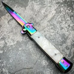 9" Italian Style Rainbow Spring Assisted Open Folding Stiletto Pocket Knife -BLADE ADDICT Sales blade addict knives 9 italian style rainbow spring assisted open folding stiletto pocket knife 36349623664854