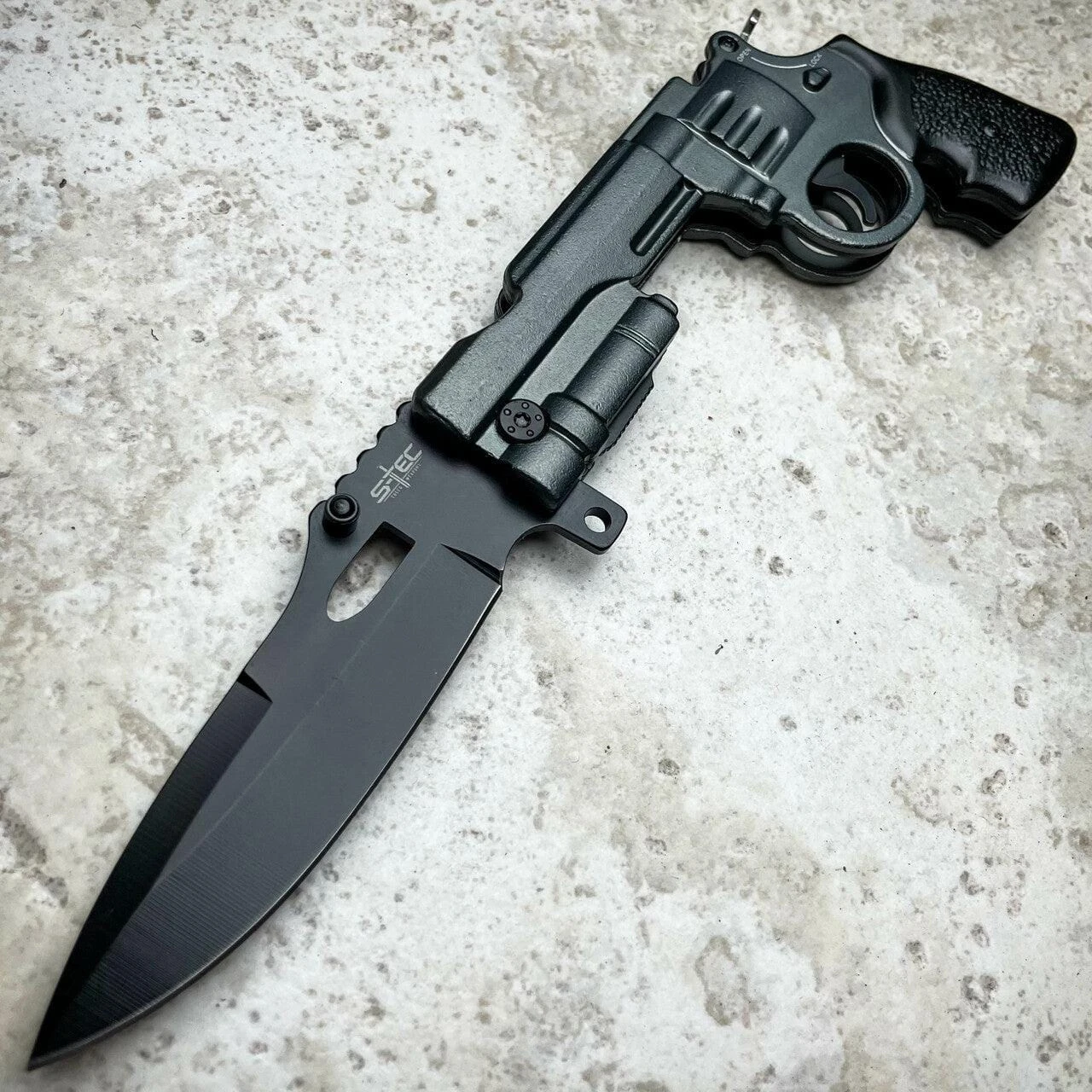 9" REVOLVER Tactical Pistol Replica Gun Spring OPEN Assisted Grey Pocket Knife 4 9" REVOLVER Tactical Pistol Replica Gun Spring OPEN Assisted Grey Pocket Knife - Image 2