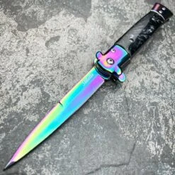 9" Italian Style Rainbow Spring Assisted Open Folding Stiletto Pocket Knife -BLADE ADDICT Sales blade addict knives black 9 italian style rainbow spring assisted open folding stiletto pocket knife 36349613998294