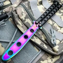 METAL High Quality Practice BUTTERFLY DULL BLADE FOLDING BALISONG TRAINER KNIFE -BLADE ADDICT Sales blade addict knives black w rainbow metal high quality practice butterfly dull blade folding balisong trainer knife 31059327582407