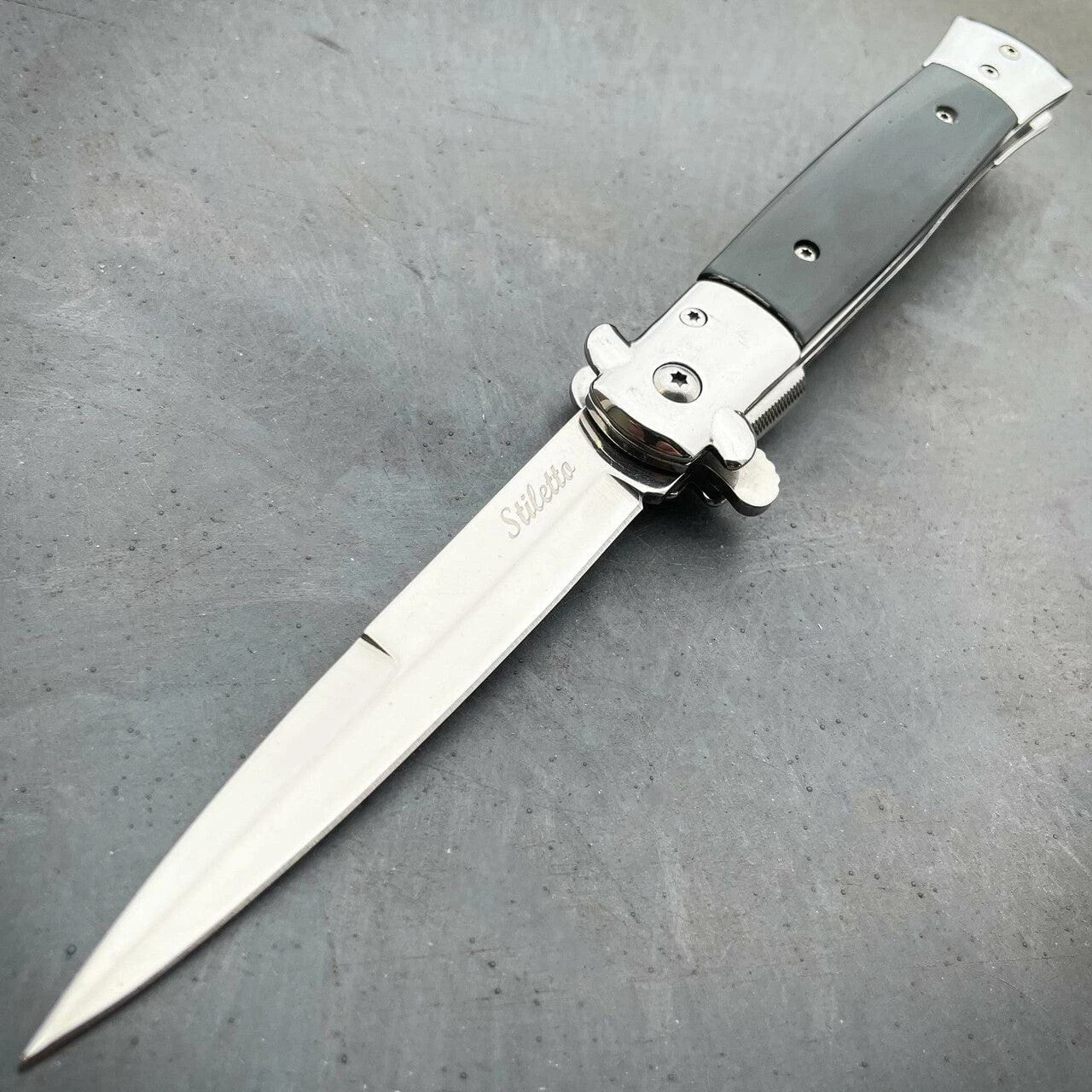 9" Classic Italian Style Stiletto Folding Spring Assisted Open Pocket Knife 4 9" Classic Italian Style Stiletto Folding Spring Assisted Open Pocket Knife - Image 2
