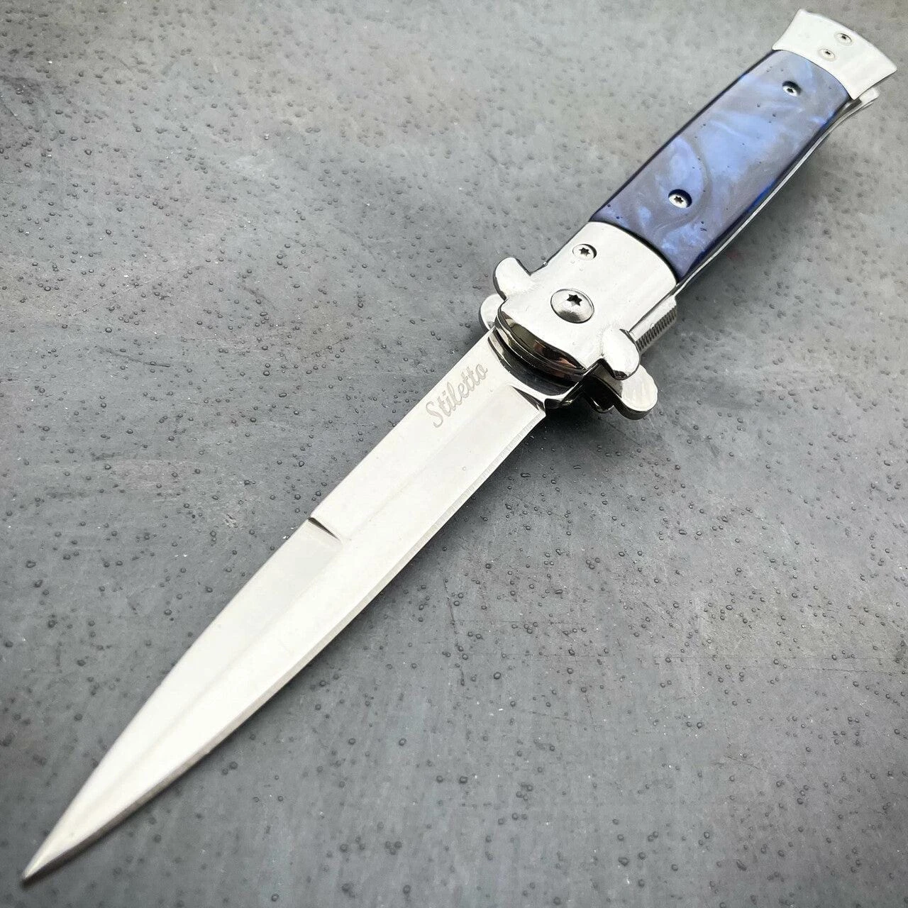 9" Classic Italian Style Stiletto Folding Spring Assisted Open Pocket Knife 6 9" Classic Italian Style Stiletto Folding Spring Assisted Open Pocket Knife - Image 4