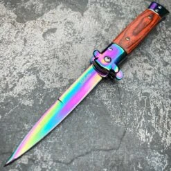 9" Italian Style Rainbow Spring Assisted Open Folding Stiletto Pocket Knife -BLADE ADDICT Sales blade addict knives brown 9 italian style rainbow spring assisted open folding stiletto pocket knife 36349625991382