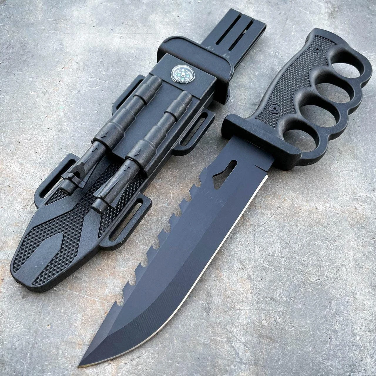 12.5" Survival Knuckle Fixed Blade W/ Compass, Fire Starter, Sharpening Rod 7 12.5" Survival Knuckle Fixed Blade W/ Compass, Fire Starter, Sharpening Rod - Image 5