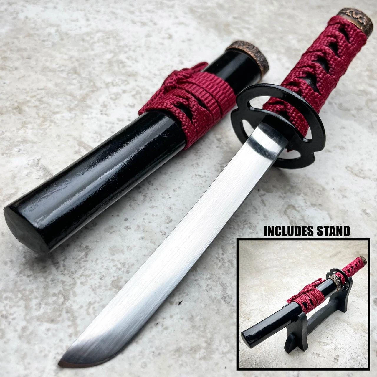Mini Japanese Samurai Sword Fixed Blade Letter Opener Katana Knife W/ Stand NEW 3 Mini Japanese Samurai Sword Fixed Blade Letter Opener Katana Knife W/ Stand NEW