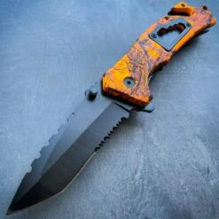 8" Military Tactical Spring Assisted Rescue Multi Tool Pocket OPEN Folding Knife -BLADE ADDICT Sales blade addict knives orange camo 8 military tactical spring assisted rescue multi tool pocket open folding knife 29418227073223