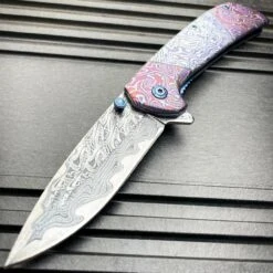 8" Heavy Titanium Damascus Etched Stainless Steel Spring Assisted Pocket Knife 10 8" Heavy Titanium Damascus Etched Stainless Steel Spring Assisted Pocket Knife -BLADE ADDICT Sales blade addict knives rainbow 8 heavy titanium damascus etched stainless steel spring assisted pocket knife 37253336891606