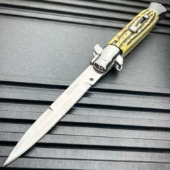 8.75" Italian Stiletto Switch Blade Auto Pocket Knife -BLADE ADDICT Sales blade addict knives stag w silver blade 8 75 italian stiletto switch blade auto pocket knife 37166316978390
