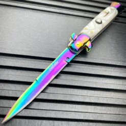 8.75" Italian Stiletto Switch Blade Auto Pocket Knife -BLADE ADDICT Sales blade addict knives white w rainbow blade 8 75 italian stiletto switch blade auto pocket knife 37166320648406