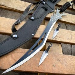 26" NINJA SWORD Zombie Anime Machete Tactical Blade Katana + 2PCS Throwing Knife 21 26" NINJA SWORD Zombie Anime Machete Tactical Blade Katana + 2PCS Throwing Knife -BLADE ADDICT Sales blade addict machete black w silver 26 ninja sword zombie anime machete tactical blade katana 2pcs throwing knife 24383292604615
