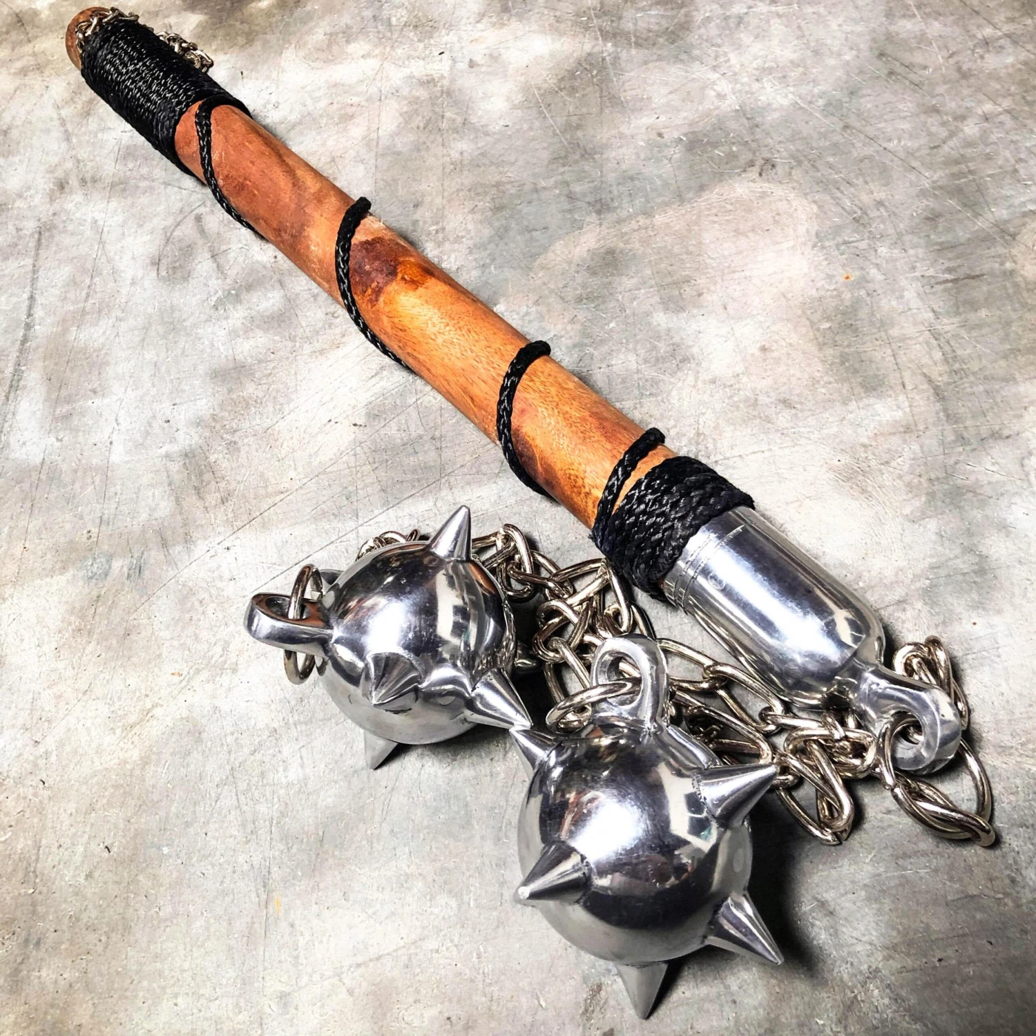 Medieval Spike Two Ball Battle Mace Hard Wood Bat Middle Ages Weapon Flail 6 Medieval Spike Two Ball Battle Mace Hard Wood Bat Middle Ages Weapon Flail - Image 4